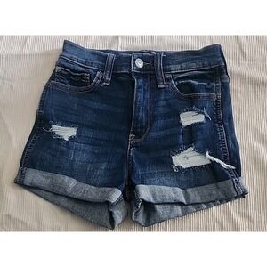 Hollister Women's High Rise Short Distressed Blue Denim Shorts Cuffed Size 0 Jrs